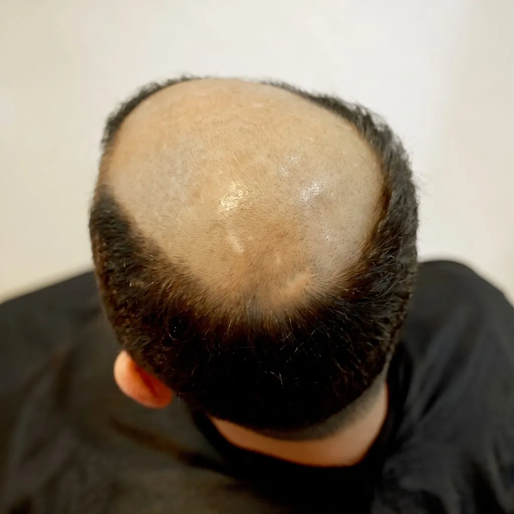 Coronilla vista desde arriba, sin cabello antes del Sistema CTR y con cabello lleno después.